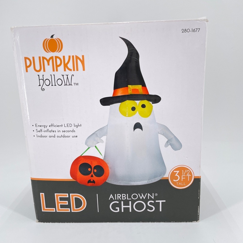 Pumpkin Hollow 3.5ft LED Airblown Ghost Halloween Inflatable Witch Hat 280-1677